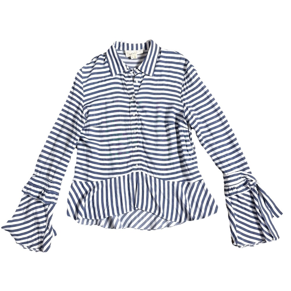 Nicole Miller Atelier Striped Blouse Womens Small Preppy Nautical Coastal Spring